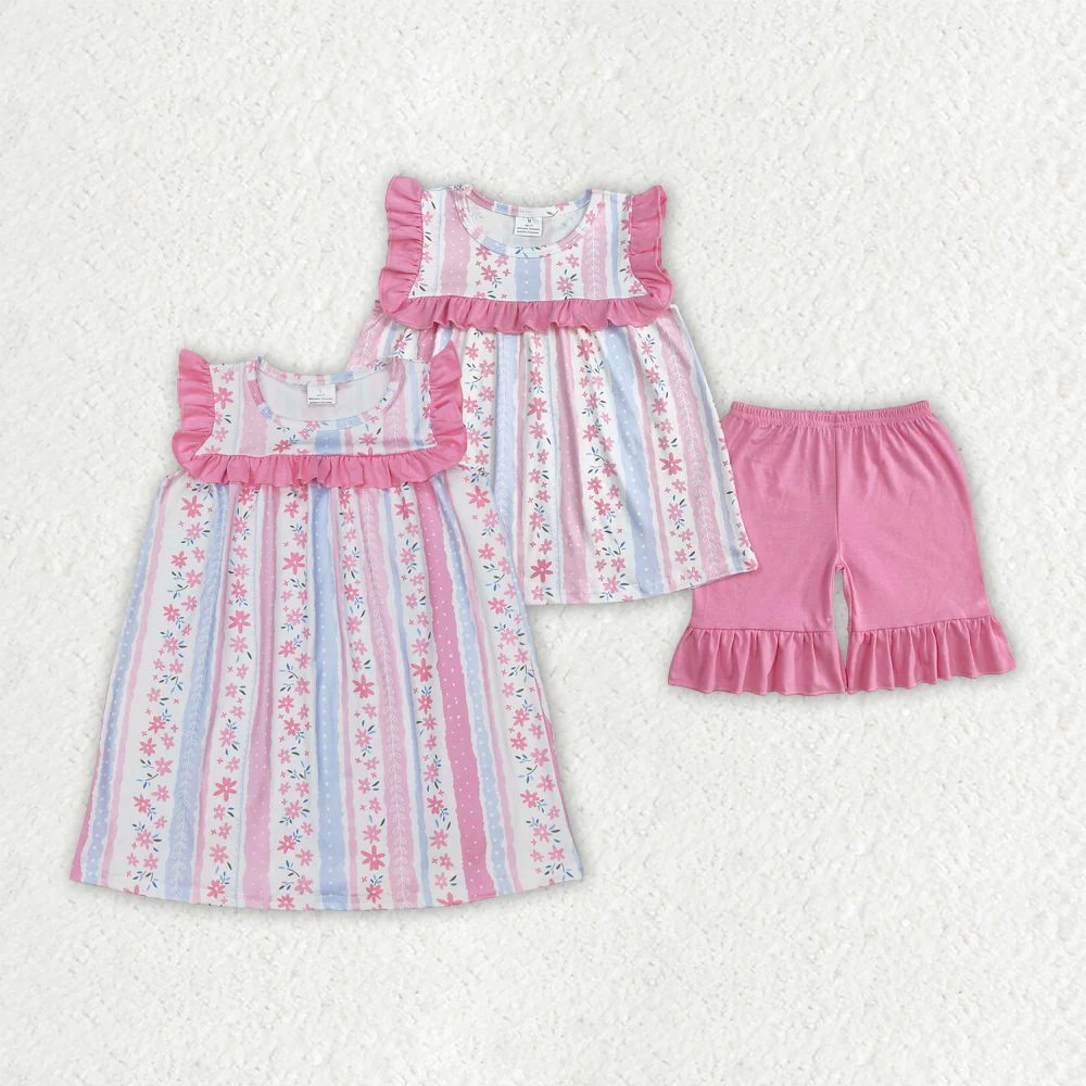 RTS NO MOQ Girls clothes floral short sleeve Clothes Sets dress