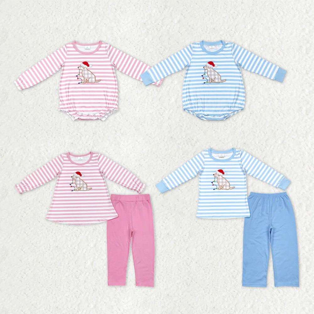 RTS NO MOQ Sibling Baby girls clothes Embroidery Christmas long-sleeved trousers suit & rompers