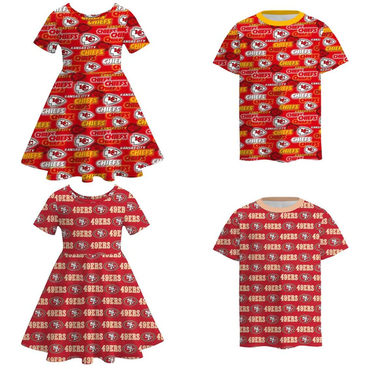 Custom moq 5 mix size milk silk summer team baby girls and boys clothes red short sleeve dress and top 2-25.10.24