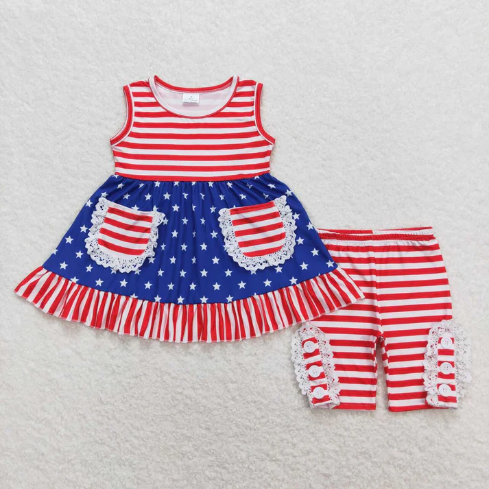 RTS NO MOQ girls short-sleeved shorts suit & short-sleeved set