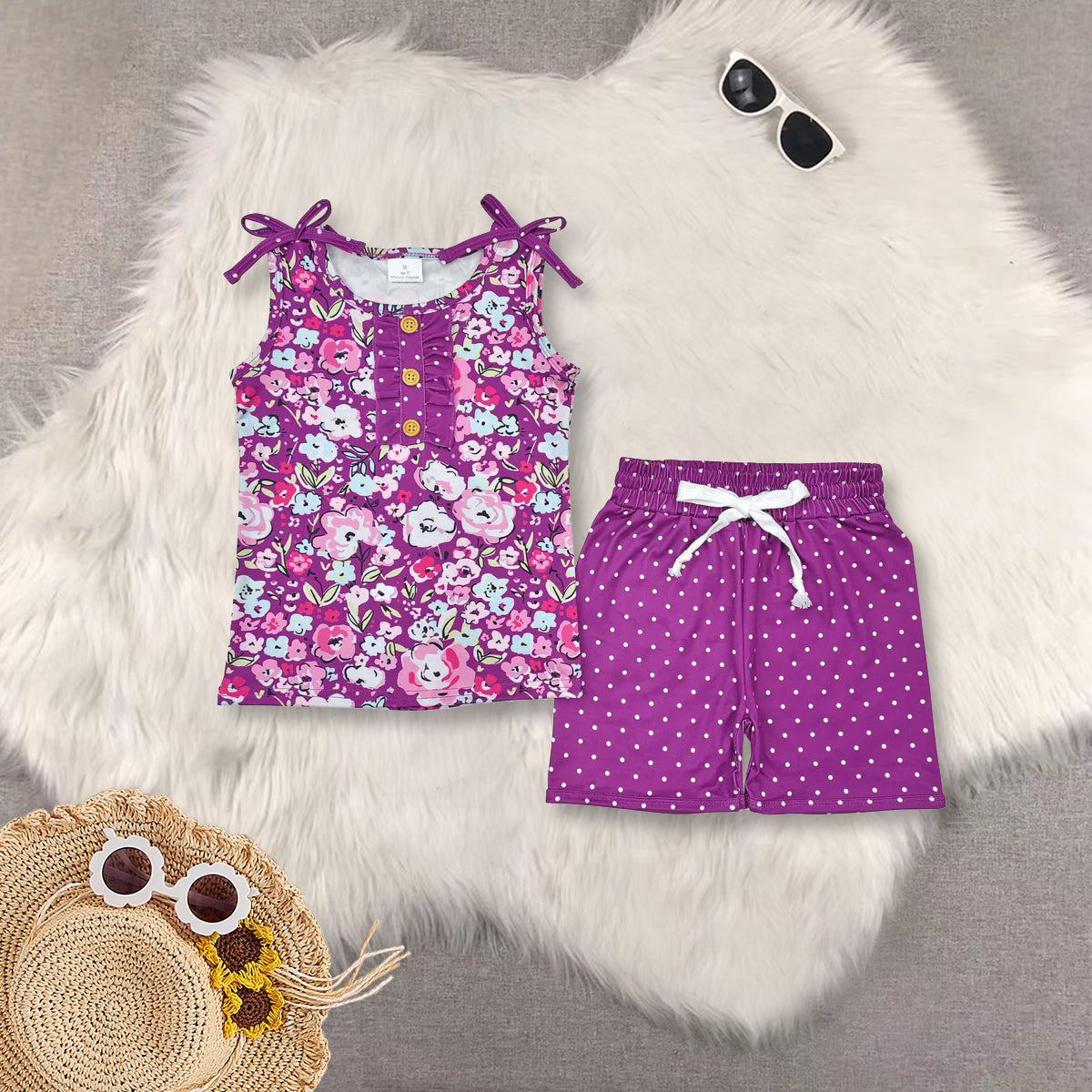 RTS NO MOQ Sibling baby girl Clothes floral sleeveless shorts Sets