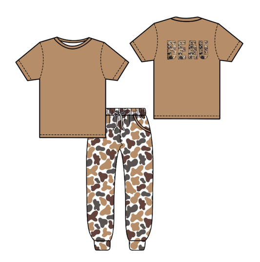 Custom summer teams baby boy clothes team blue camouflage brown short sleeve pants sets-25.8.7