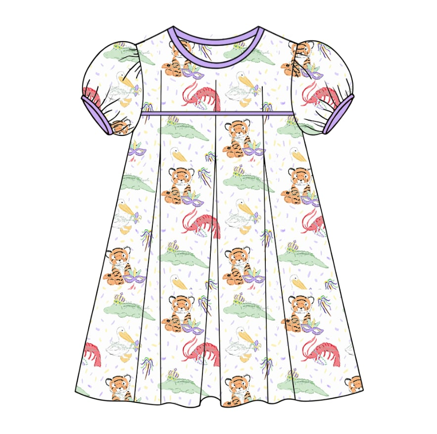 Custom moq 5 mix size milk silk Dinosaur short-sleeved dress set