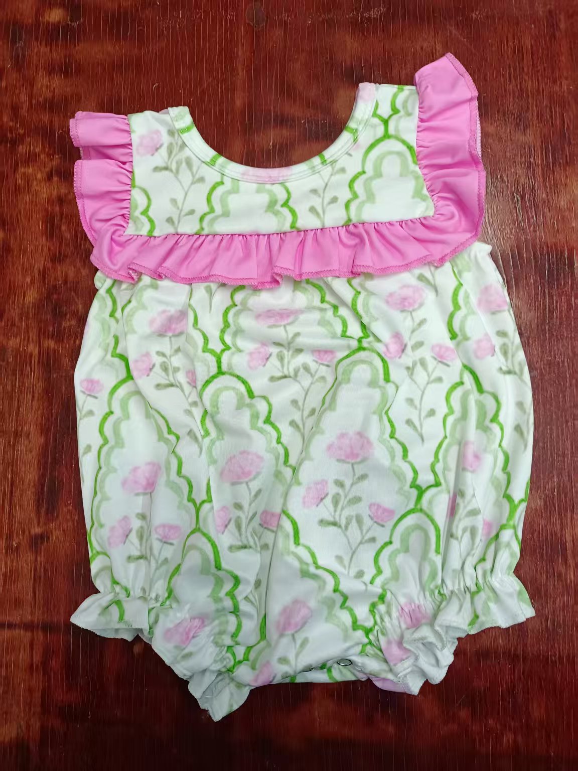 Custom moq 3 eta 6-7weeks baby girl clothes floral bow pink sleeveless romper