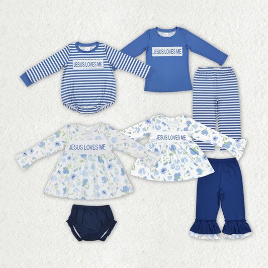 RTS NO MOQ Baby Girls Boys Jesus Loves Me Rompers Flowers Clothes Sets
