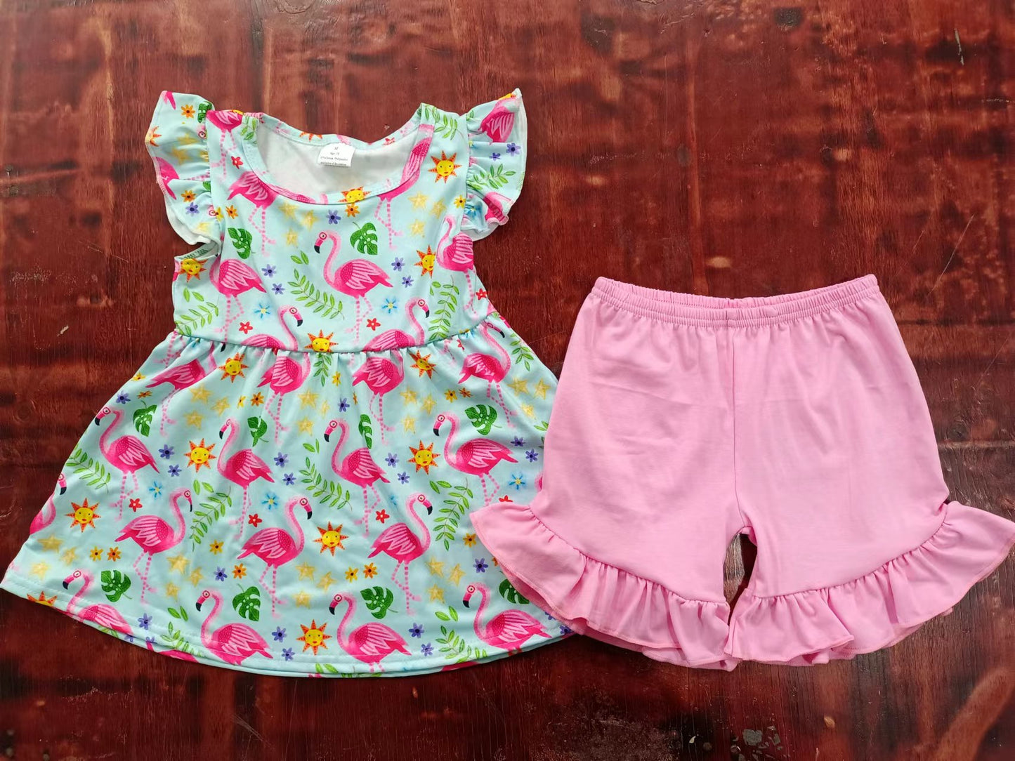 Summer Flamingo short sleeve shorts suit
