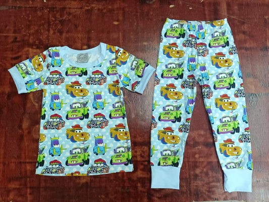 Custom moq 3 eta 6-7weeks baby boy clothes cars short sleeve pants suit