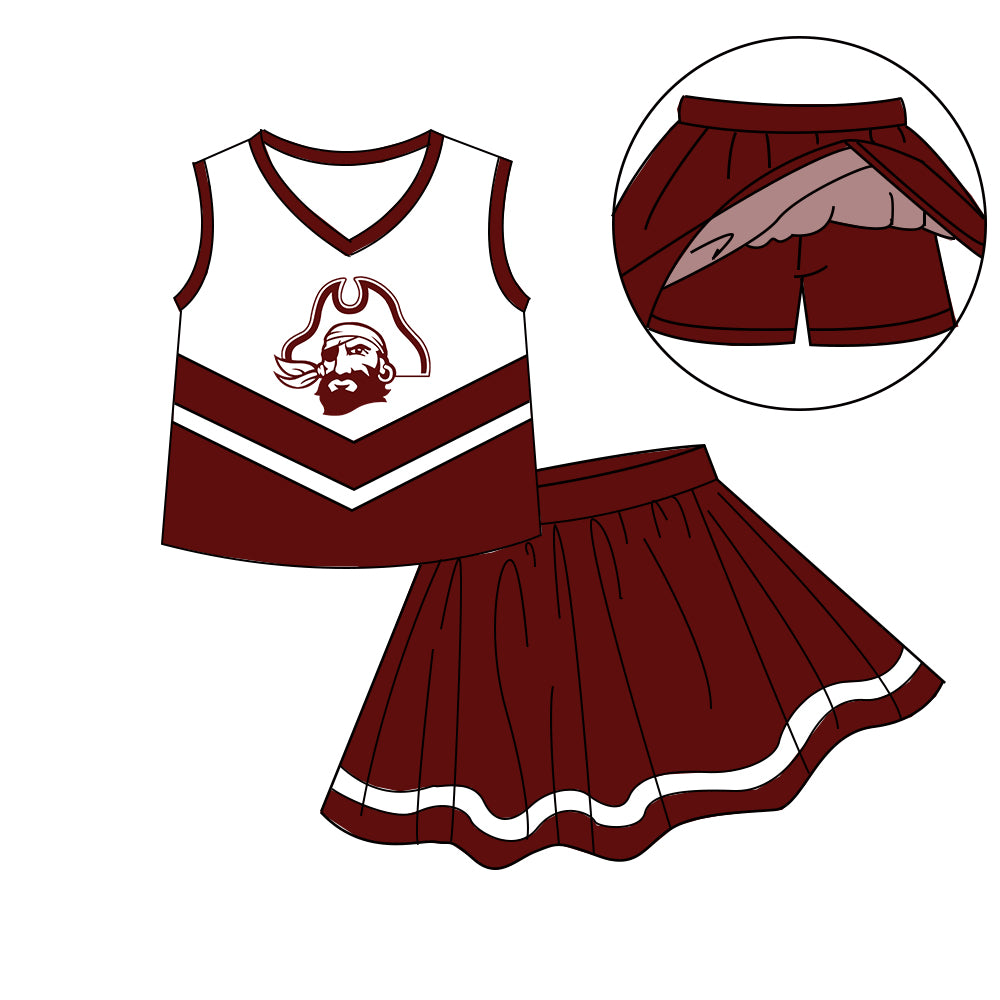 Custom moq 5 mix size milk silk eta 6-8weeks summer team brick red baby girls clothes team sleeveless skirts shorts sets-25.7.11