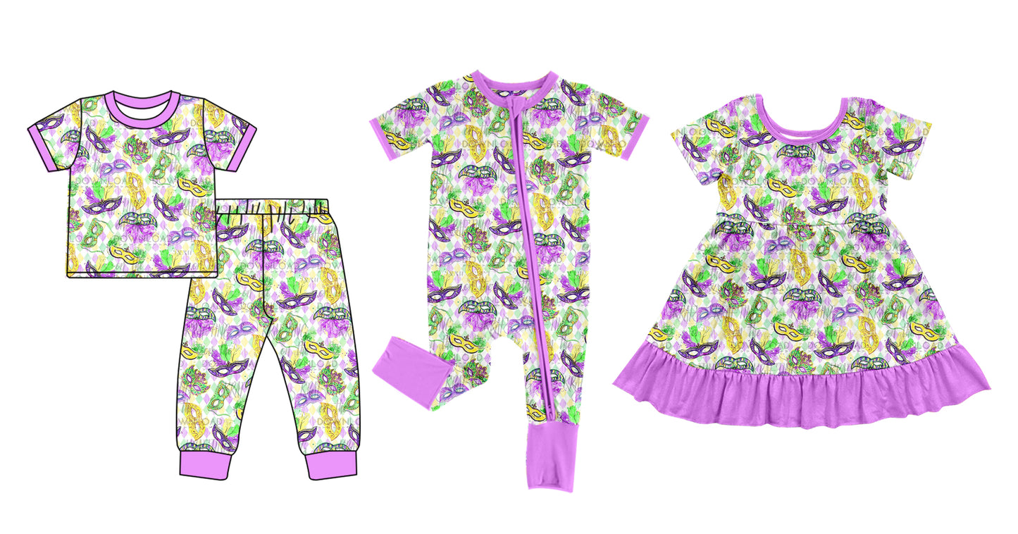 12.6 custom each style moq 5eta 4-6week Sibling Sister mardi gras baby girl sets and dress and rompers match family design