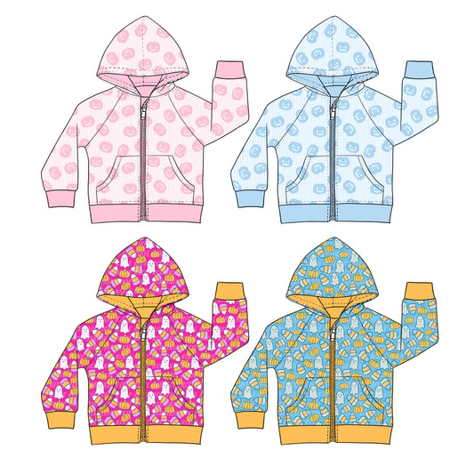 4.14 Custom moq 5 mix size Sibling Baby Pumpkin Halloween Long Sleeve Pockets Zipper Hoodie Tops