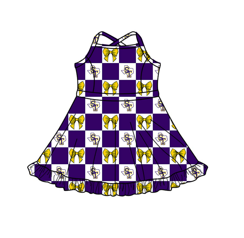 Custom moq 5 mix size milk silk summer teams Purple Checked Bows Baby Girl Sleeveless Yellow Top Skirt Short Set Dress And Shorts Yoga Outfit Boy's Top Shorts Set Romper