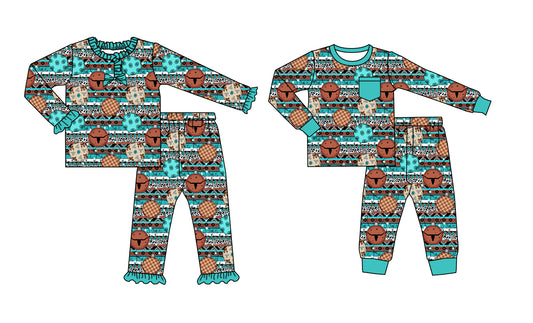 25.8.26 custom each style moq 5 eta 4-6week Sibling Sisters cow head baby girl long sleeve pants sets 2