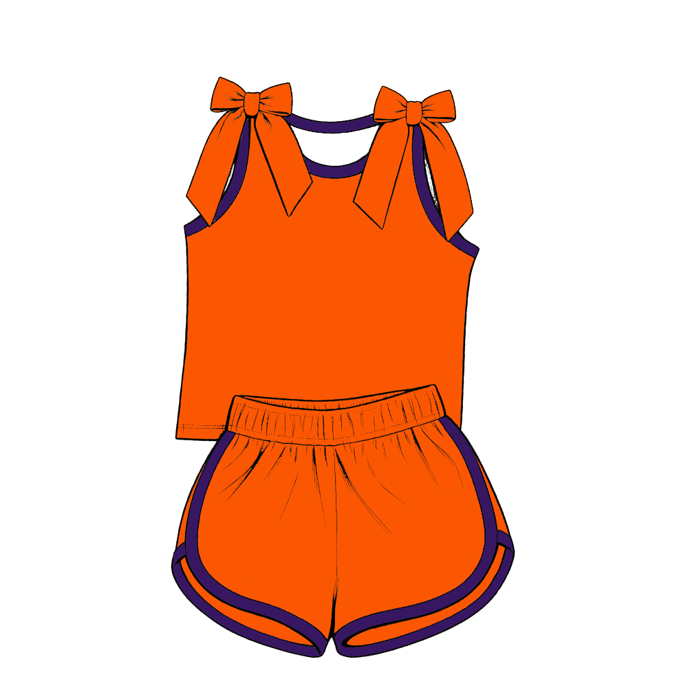 custom moq 5 mix size Baby Girls Orange Purple Bow Sleeveless Top Shorts Summer Outfit Sets