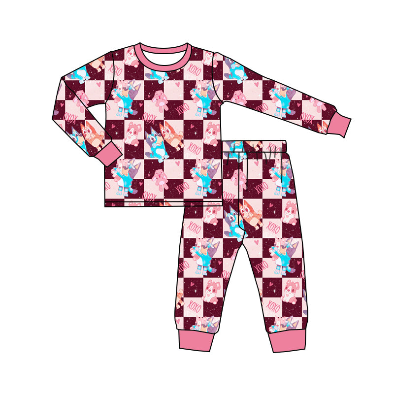 10.25 custom each style moq 5eta 4-6week Sibling XOXO caroon dog love baby boys sets and rompers match family design
