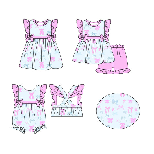 12.11 custom each style moq 5eta 4-6week Sibling Sister bow baby girl short sleeve shorts sets and dress and rompers match family design
