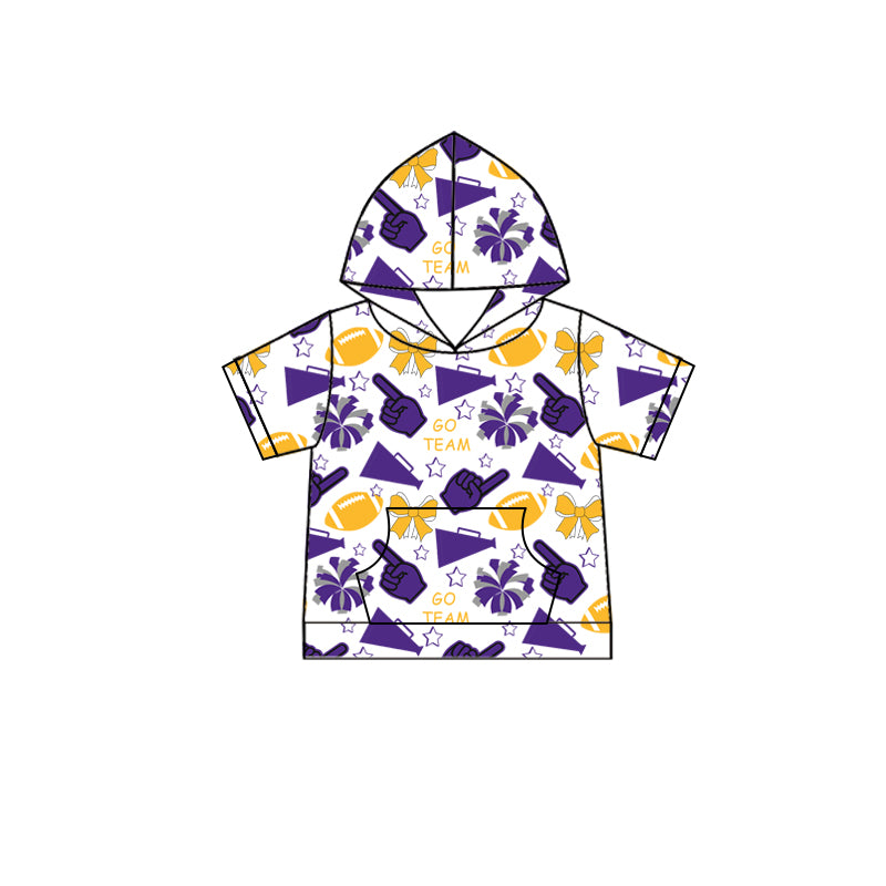 Custom moq 5 each style summer teams baby girls clothes team purple hooded long sleeve tops and short sleeve top and dress and shorts-25.6.12