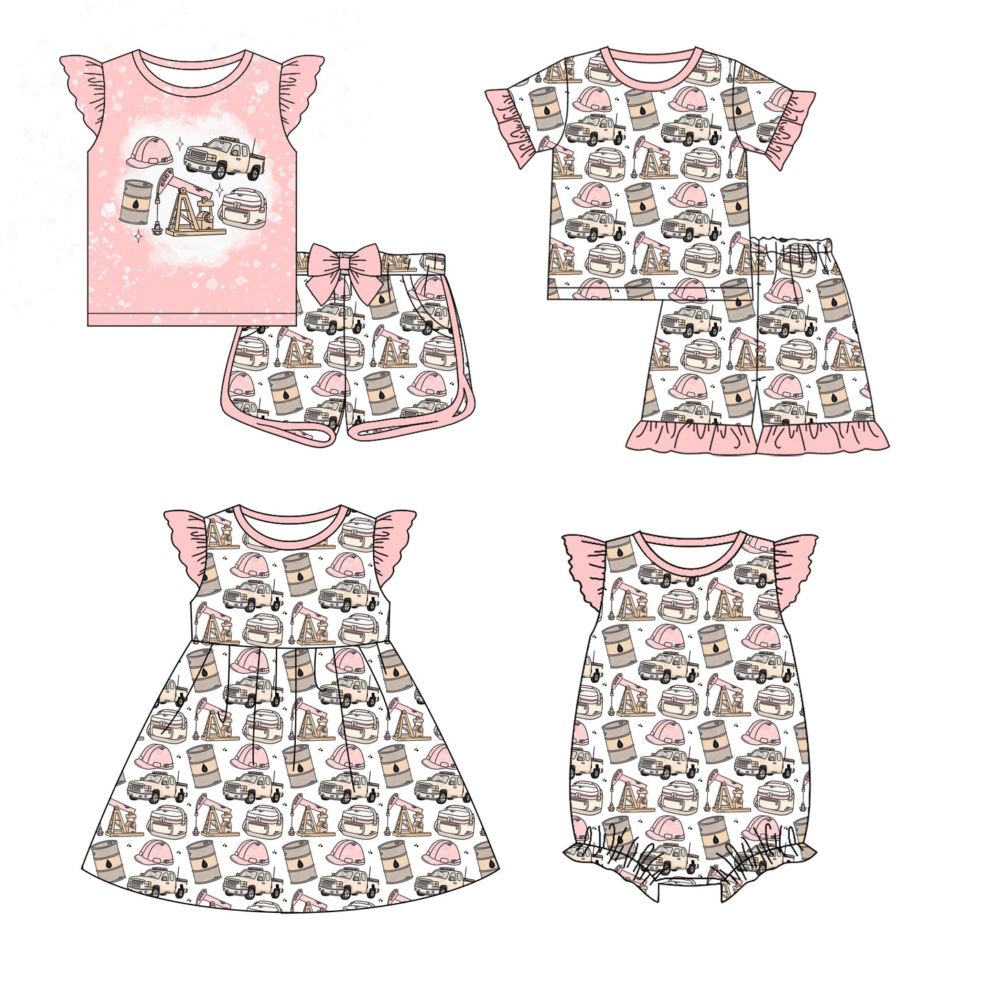 Custom moq 5 mix size Sibling Pink Baby Girl Pajama Set Short-Sleeved Dress Romper with Flutter Sleeves Comfortable Short Shorts for Little Ones