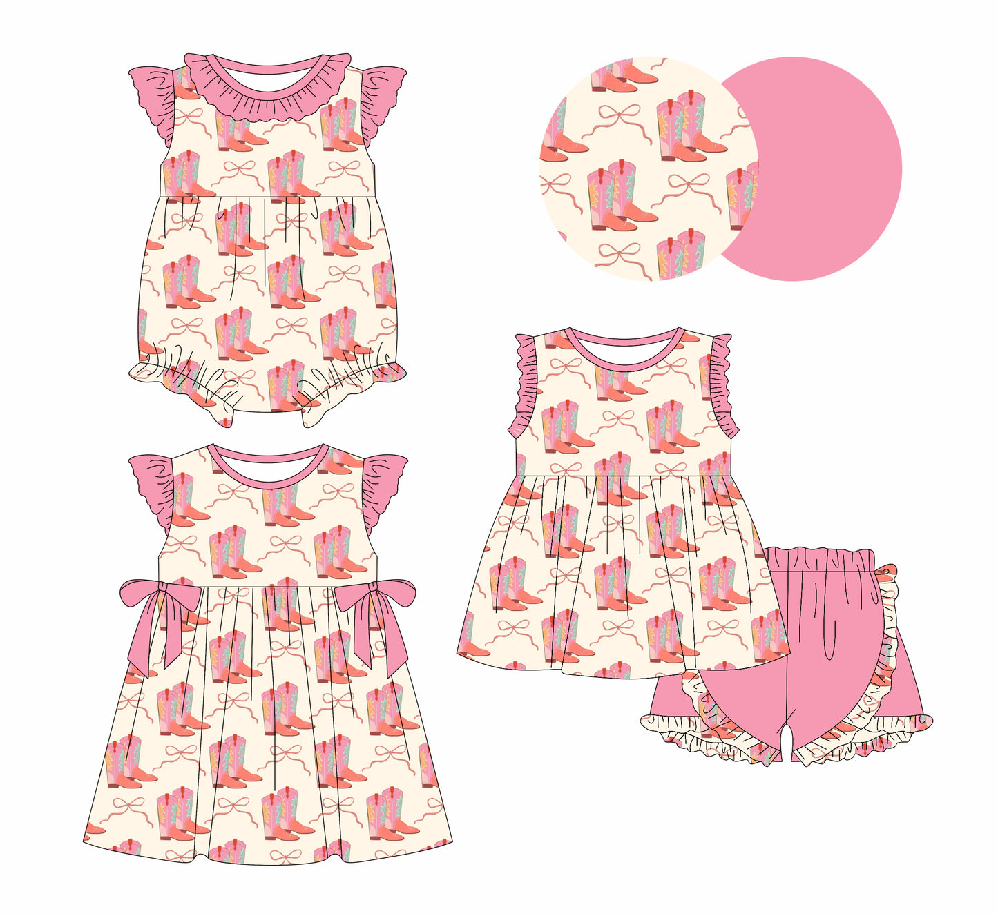 25.12.5 custom each style moq 5 eta 6-8week Sibling Sister boot bow baby short sleeve shorts sets and romper and dress match design