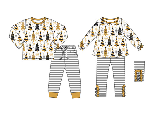 25.8.16 custom each style moq 5 eta 4-6week Sibling Sisters Christmas trees baby girl long sleeve pants sets 2