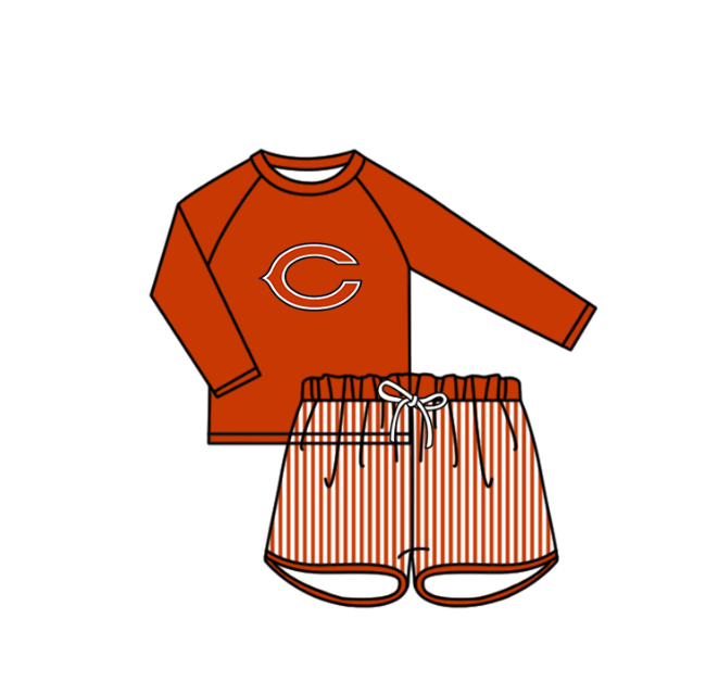 Custom moq 5 mix size milk silk summer teams Orange-Red baby girl boys clothes Two-Piece Swimsuit Set One Piece Swimsuits boy swim trunks