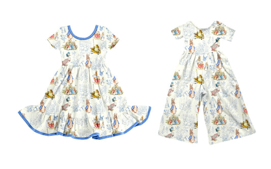 25.9.19 custom each style moq 8 eta 6-8week Sibling Sisters bunny baby girl long sleeve dress and jumpsuit match family design