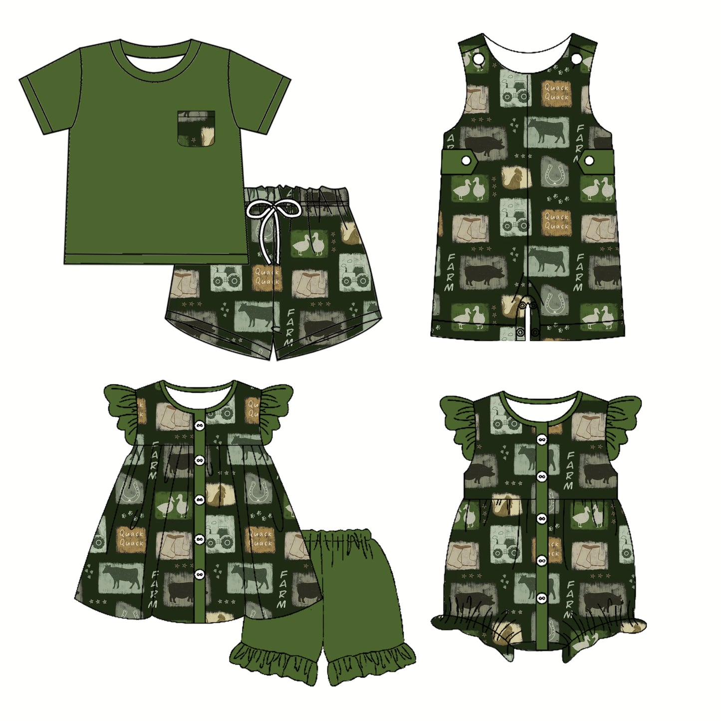 2.25 custom each style moq 5eta 4-6week Sibling Sister duck baby girl short sleeve shorts sets and sets 2 and boy romper and girl romper match design