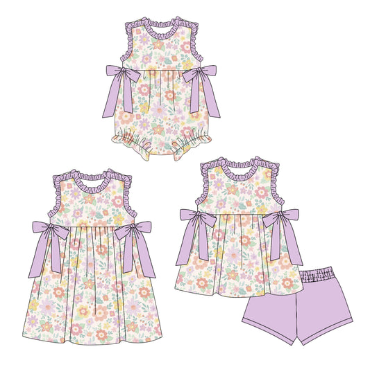 26.1.20 custom each style moq 5 eta 6-8week Sibling Sister floral baby short sleeve shorts sets and romper and dress match design