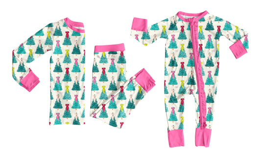 25.7.10 custom each style moq 5eta 4-6week Sibling Sister Christmas trees baby girl long sleeve pants sets and rompers match family design