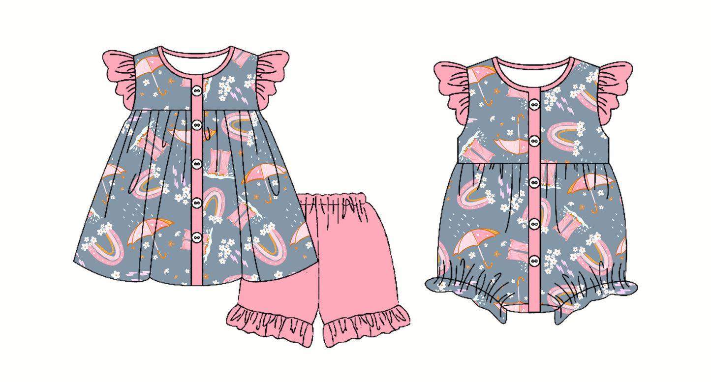 3.1 custom each style moq 5eta 4-6week Sibling Sister boot baby girl short sleeve shorts sets and romper match design