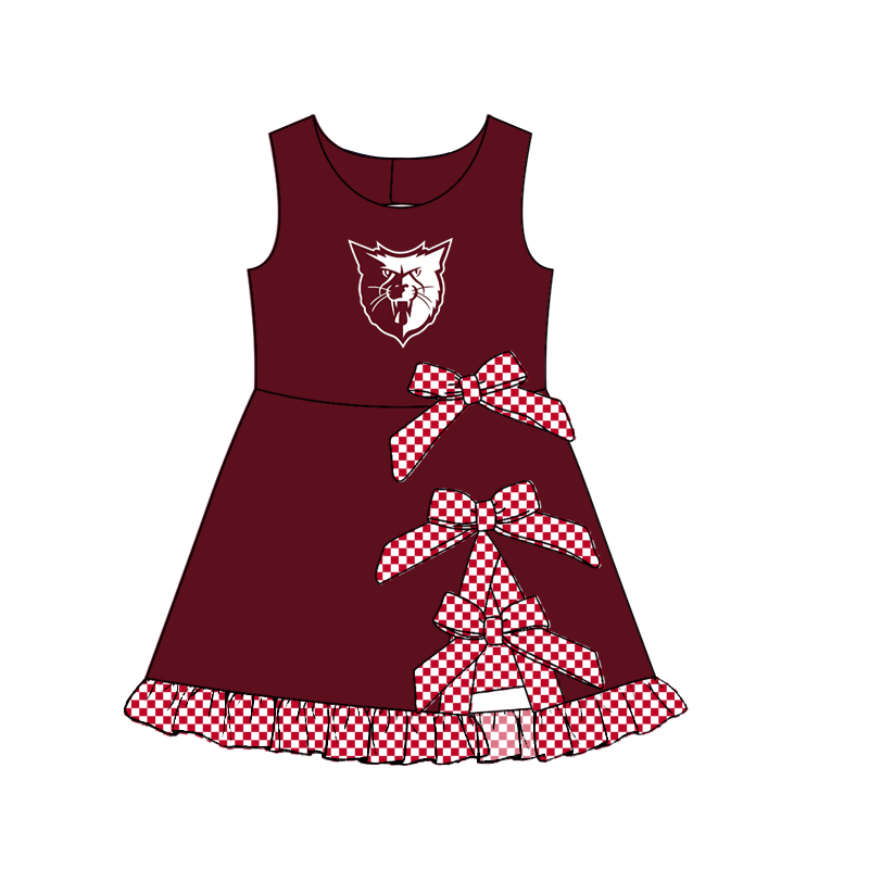 custom moq 5 mix size MSD070605 Baby Girls Checked Bows Yoga Active Short Scallop Knee Length Dress