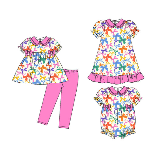 25.11.5 custom each style moq 5 eta 6-8week Sibling Sisters bow baby girl short sleeve pants sets and dress and rompers match family design