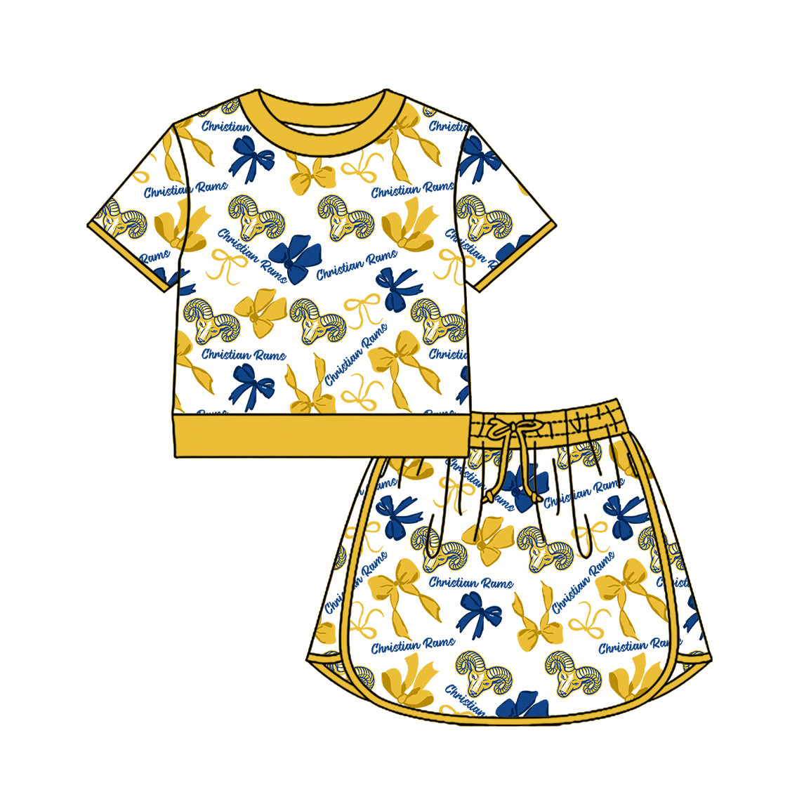 Custom moq 5 mix size milk silk summer teams Girls Polka Dot Top Shorts Set Yellow Top Skirt Short Set Zipper Pullover Jogger Pants Set