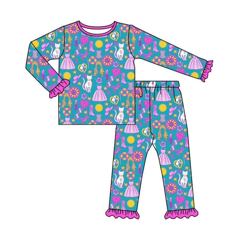 7.31 custom each style moq 5eta 4-6week Sibling Sister blue baby girls sets and dress and rompers match family design