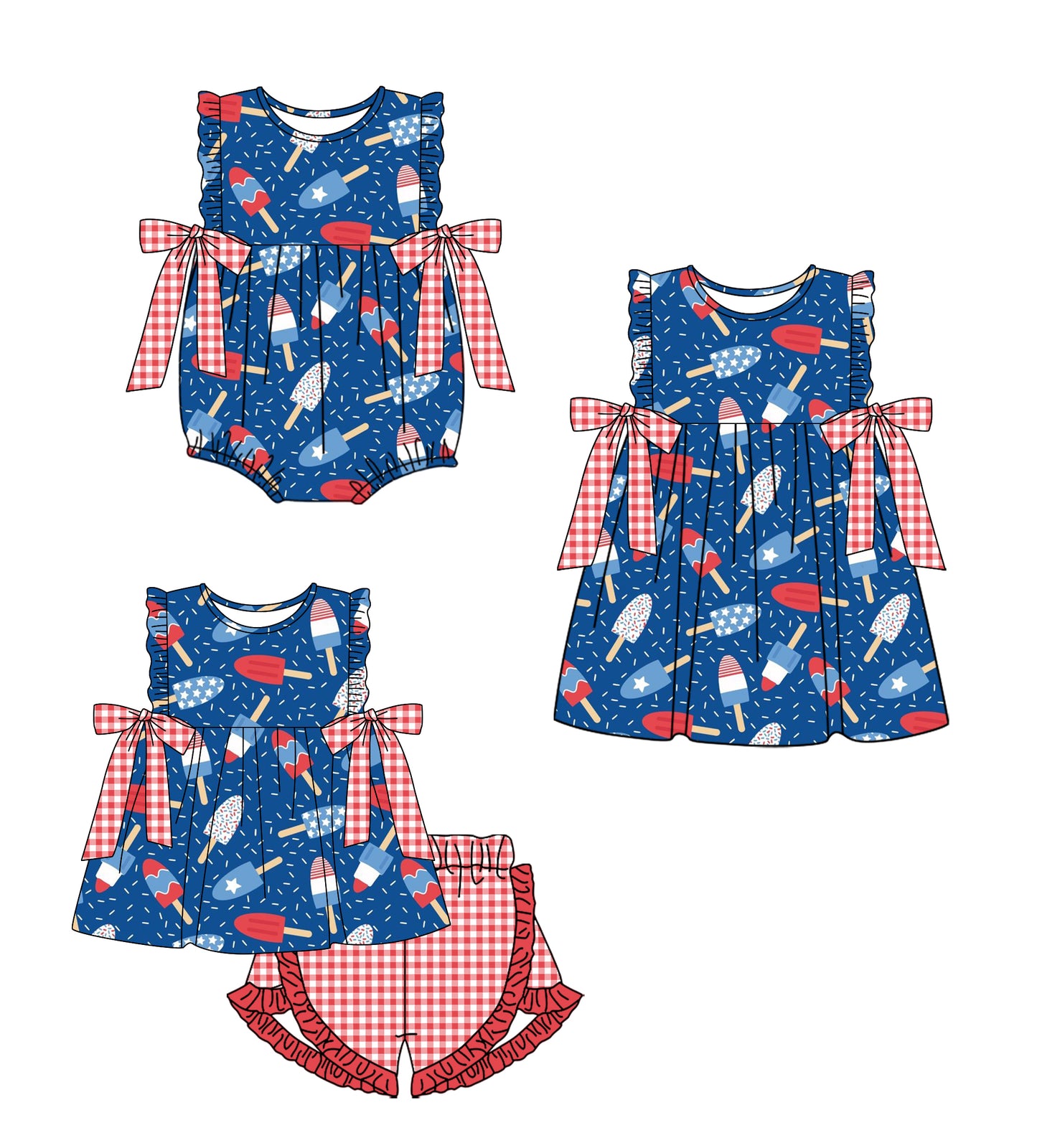 2.11 custom each style moq 5eta 4-6week Sibling Sisters baby girl short sleeve shorts sets and dress and rompers match family design