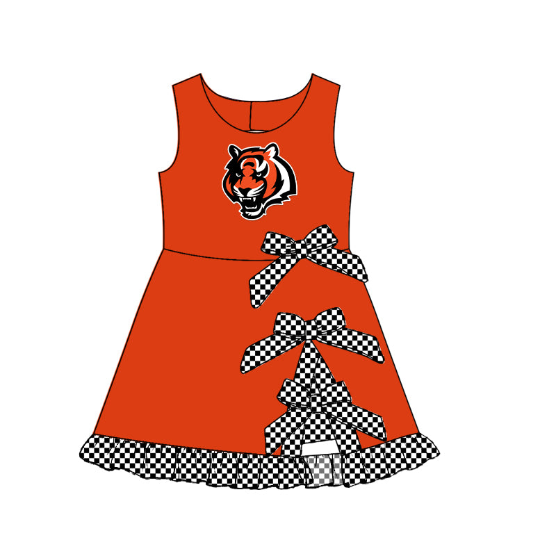 Custom moq 5 mix size summer teams Baby Girls Sleeveless Checked Bow Scallop Edge Ruffle Shorts Liner Knee Length Yoga Dresses