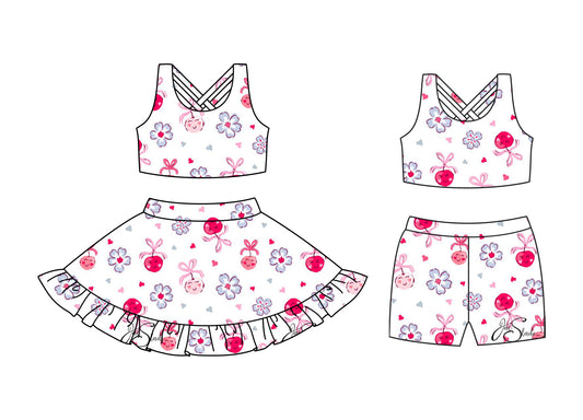 3.24 custom each style moq 5eta 4-6week Sibling Sister floral bow baby girl short sleeve shorts sets and dresses match design