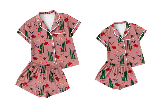 3.26 custom each style moq 5eta 4-6week Sibling Sister catcus short sleeve shorts sets and adult sets match design