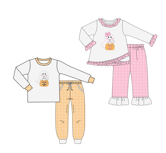 25.6.10 custom each style moq 5eta 4-6week Sibling Sisters halloween baby girl long sleeve pants sets 1 and sets 2 match family design