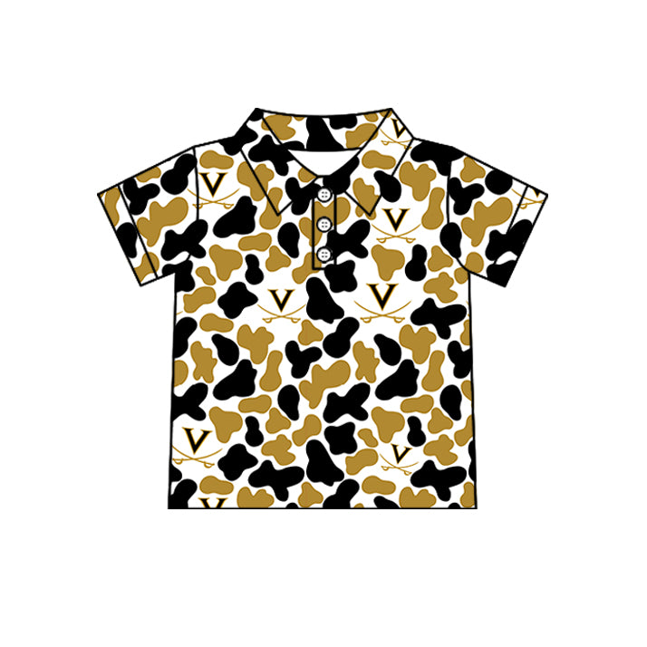 Custom moq 5 mix size summer teams Baby Boys Camo Print Short Sleeve Button Polo Top