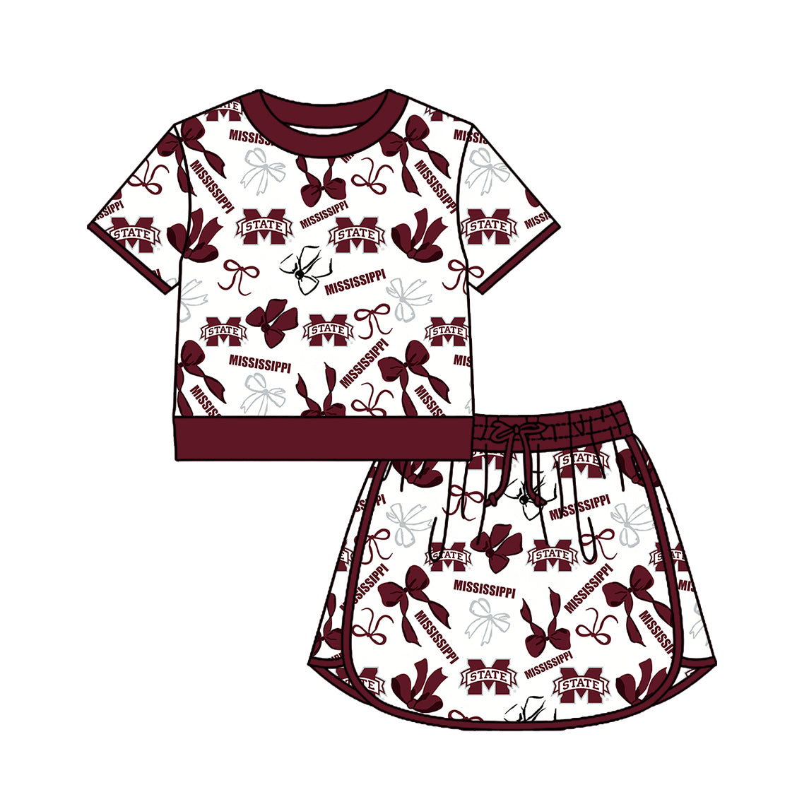 Custom moq 5 mix size summer teams Girls Dark Red Polka Dot Top Shorts Set Top Skirt Short Set Zipper Pullover Pants Set