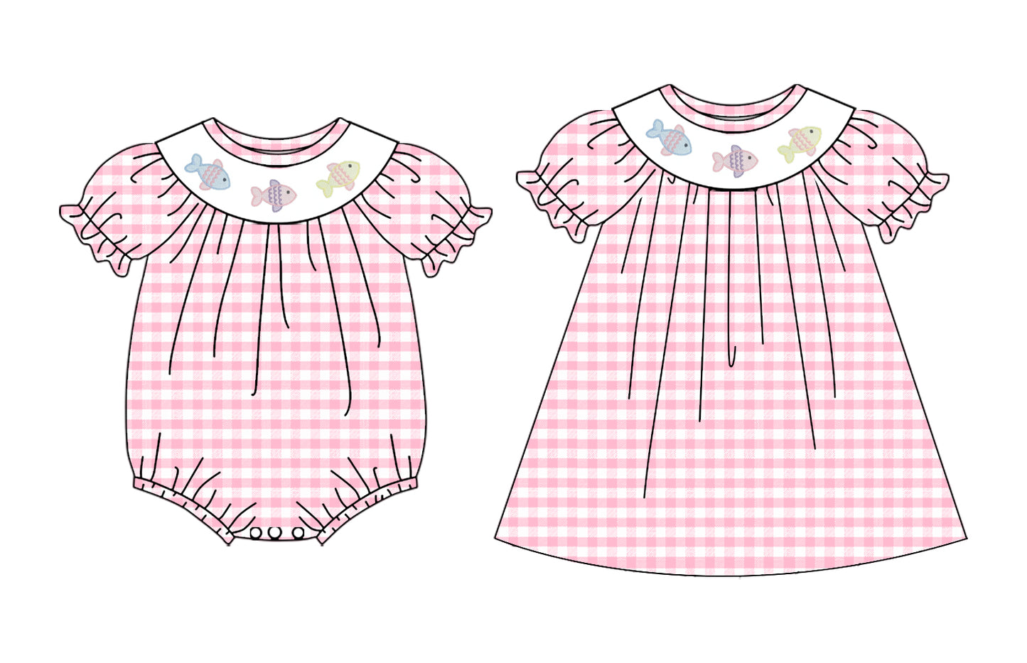 3.4 Custom moq 5 mix size Sibling Baby Girl's Plaid Pink Short-Sleeved Dress Romper Cute  Summer Outfit for Infants