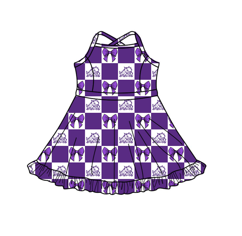 Custom moq 5 mix size milk silk summer teams Checked Bows Baby Girl Purple Sleeveless Top Skirt Short Set Dress And Shorts Yoga Outfit Boy's Top Shorts Set Romper