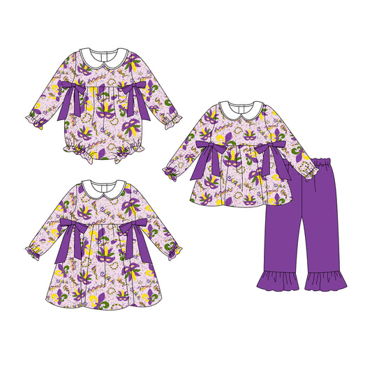 25.9.5 custom each style moq 5eta 4-6week Sibling Sisters mardi gras baby girl long sleeve pants sets and dress and rompers match family design