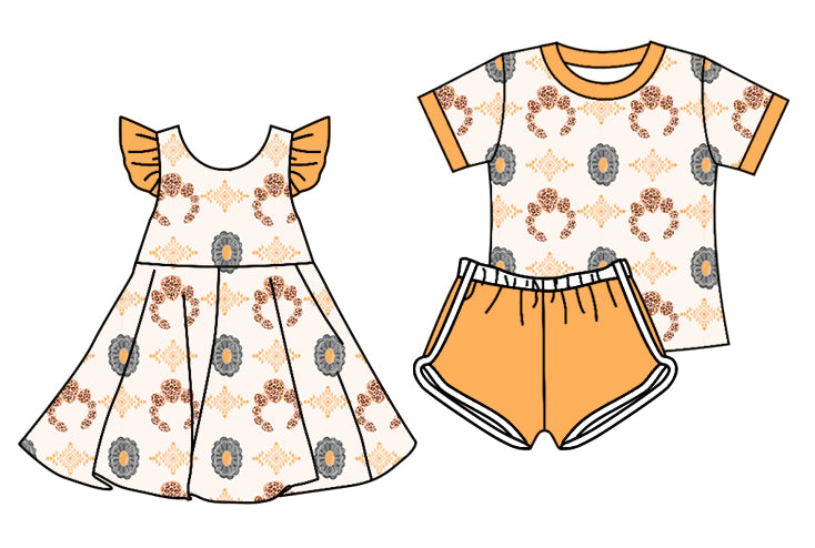 26.1.17 custom each style moq 5 eta 6-8week Sibling Sister baby short sleeve shorts sets and dress match design