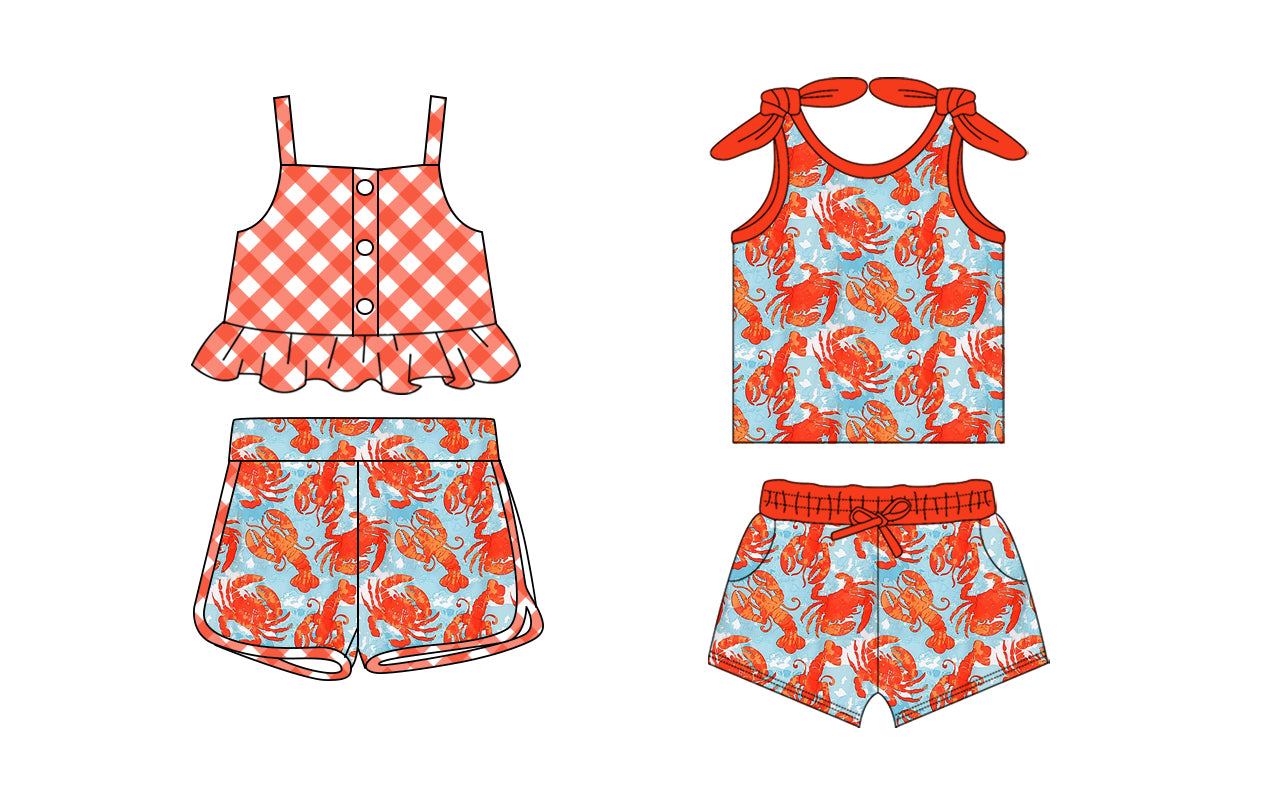 2.12 custom each style moq 5eta 4-6week Sibling Sister baby girls short sleeve shorts sets and set 2 match design