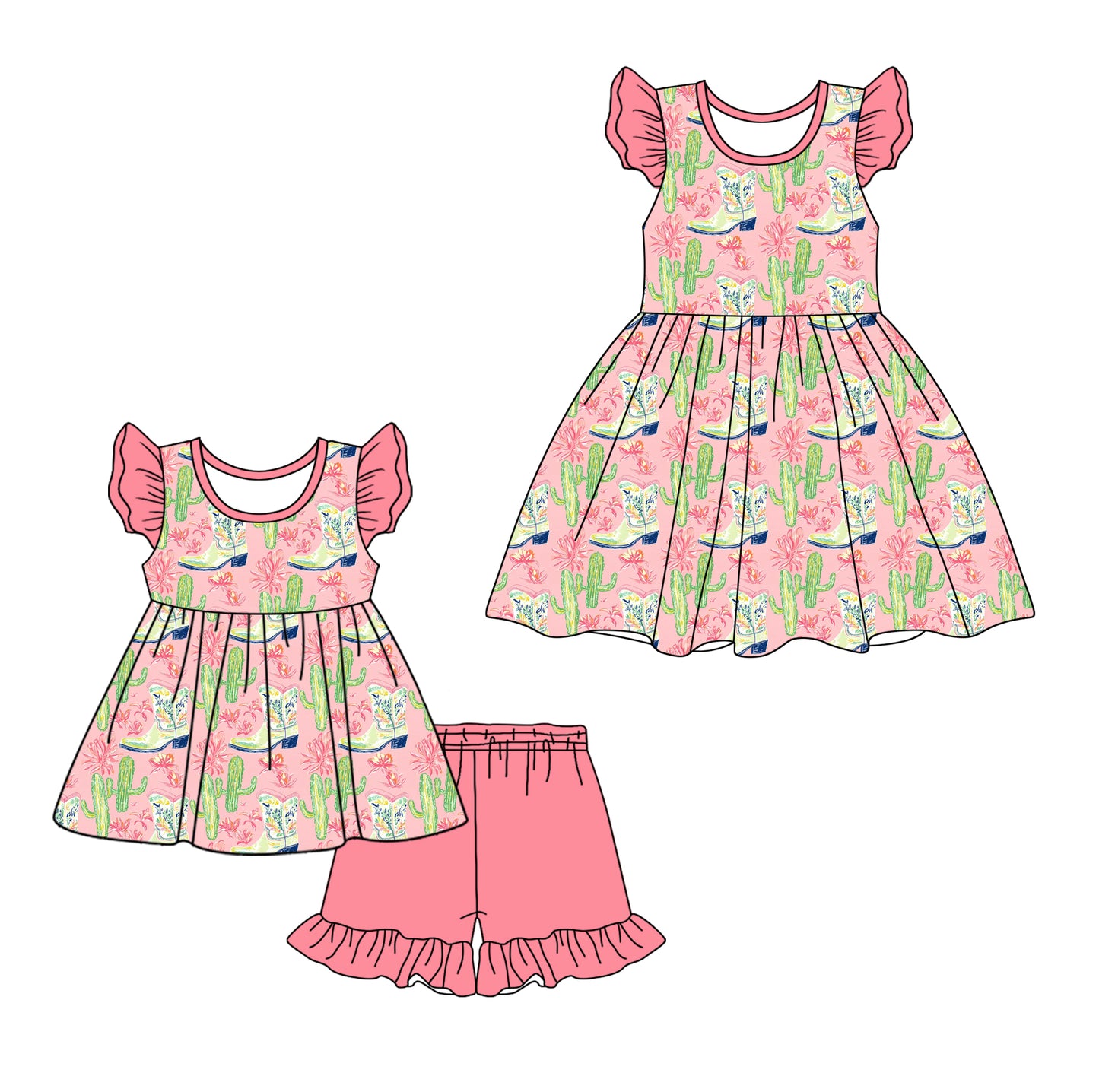 12.12 custom each style moq 5eta 4-6week Sibling Sister boots baby girl short sleeve shorts sets and dresses match design
