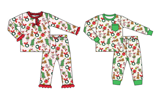 25.8.22 custom each style moq 5 eta 4-6week Sibling Sisters Christmas baby girl long sleeve pants sets 2（
