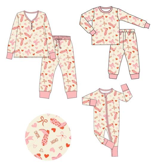 25.9.25 custom each style moq 8 eta 6-8week Sibling Sister boot love bow baby long sleeve pants sets and romper and adult set match design