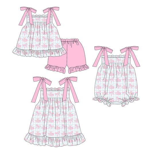 3.19  Custom moq 5 mix size Sibling Baby Girl's Sleeveless Top And Pink Short Set Cute Romper Dress for Summer
