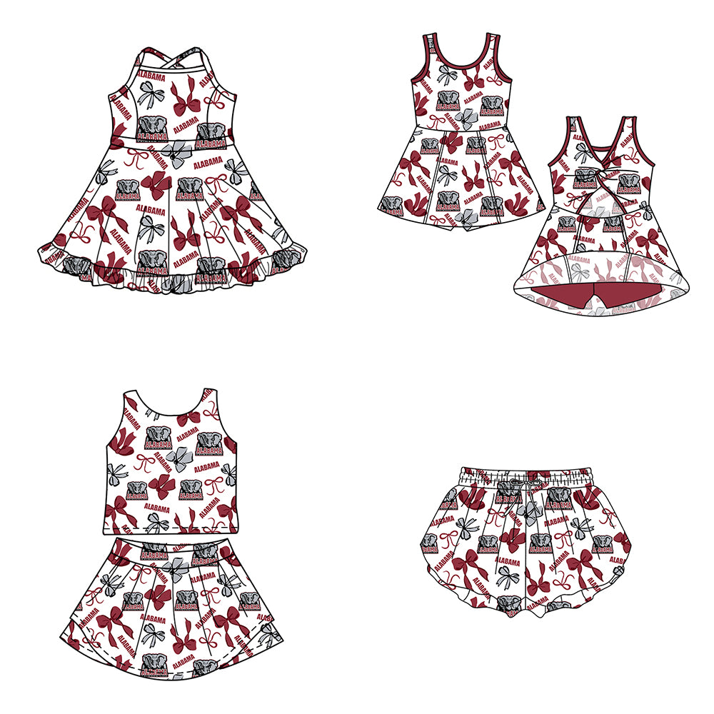 Custom moq 5 mix size milk silk summer teams Baby Girls Red Bow Vest Top Skirt Shorts Sets Sleeveless Yoga Knee Length Dresses Yoga Shorts